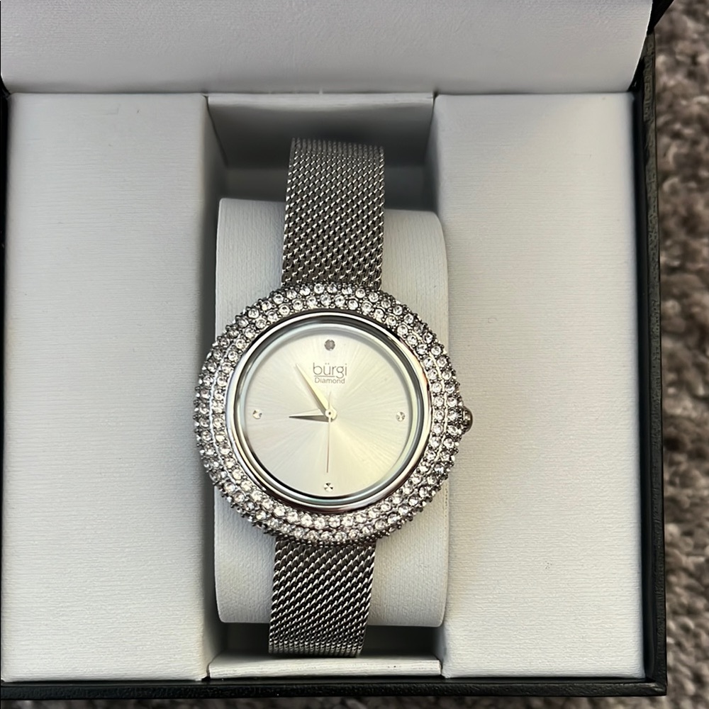 Bürgi Diamond Silver Women's Watch with Crystal Accents